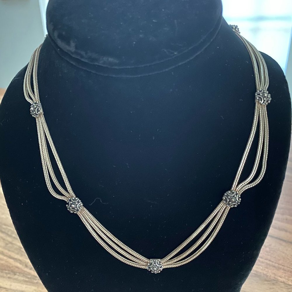 Three Strand Sterling Silver Necklace w/Marcasite
